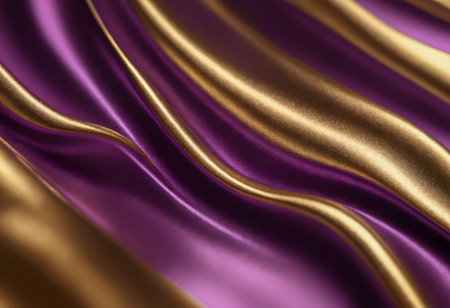Elegant Abstract Gold and violet Curves: Luxurious Metallic Waves Background Designの素材