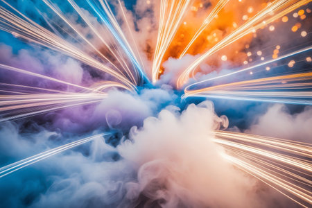 Cosmic Swirls of Vibrant Light: Abstract Celestial Nebula Artwork with Colorful Energy Streamsの素材