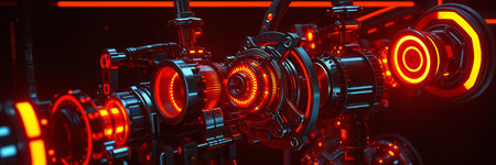 High-tech mechanical device with glowing core. Perfect for technology, innovation, engineering, energy, and future concept illustrations.の素材