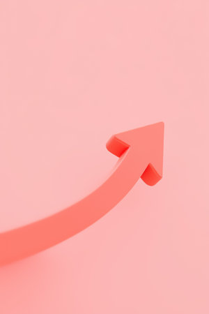 Glowing red arrow showing upward trend against background. for business growth, success, progress, financial performance, and market trend presentations.の素材