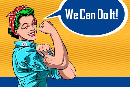 We Can Do It Women with flirty eyes Pop Art Retro Vector Illustrationのイラスト素材