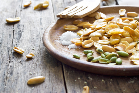 Beans roasted snack and salty on wood plate