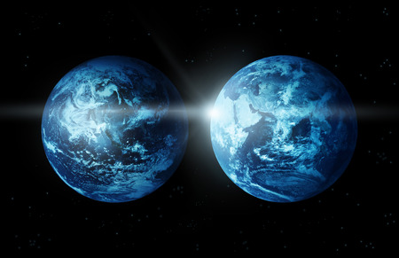 Planet earth two continent with sun rising from space-original image from NASA.gov