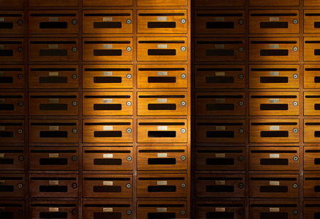 Front of wooden locker apartmentの写真素材