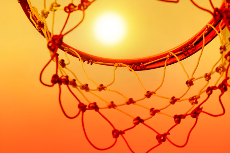 Basketball hoop outdoor in the sunset, Colorful and Ant eye view