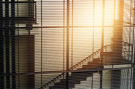modern interior with stair and lath wallの写真素材