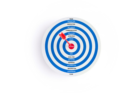 Red target with red arrow and words on goal on white background, business conceptの写真素材