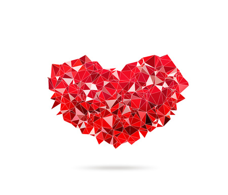 Abstract polygonal red heart, Love symbol, Low-poly colorful style, Romantic background for Valentines day, Illustrationの写真素材