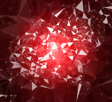 Abstract geometric, low polygon and circle connecting dots with lines on dark color background, illustrationの写真素材