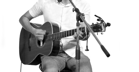 guitarist on stage on isolated white background, soft and blur conceptの写真素材