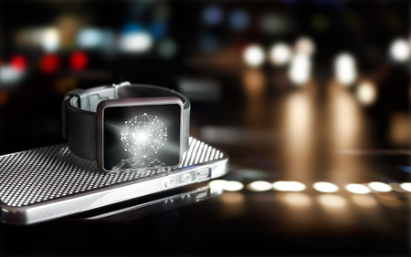 Abstract circle global customer network connection on smart watch, Omni Channel or Multi channelの写真素材