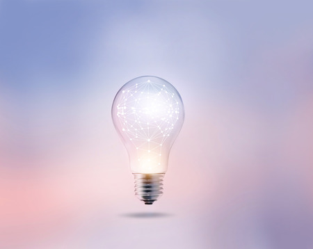 Abstract network connection in light bulb on a pastel color backgroundの写真素材