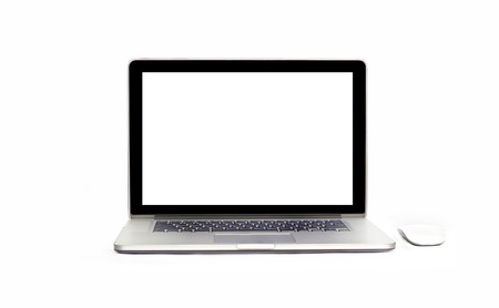 Laptop with blank screen on isolated white backgroundの写真素材