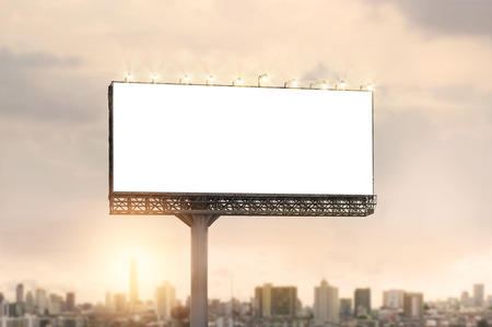 Blank billboard for advertisement on city sunset backgroundの写真素材