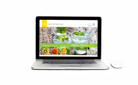 Laptop with healthy website on the screen on isolated white background, infusion diet and detox, all screen graphics are design upの写真素材