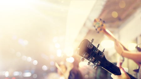 Guitarist on stage, soft and blur concept, blank textの写真素材
