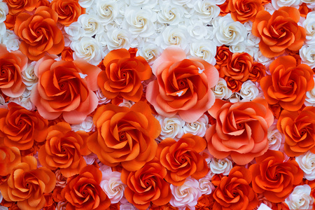 Red and white paper flowers for backgroundの写真素材