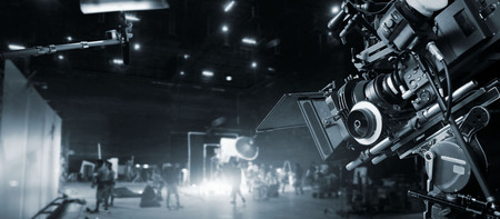 Behind the scenes of making of movie and TV commercial. Film Crew .B-roll. Camera of movie and video...