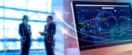 Investing and stock market gain and profits with graph charts, diagrams, growth, financial figures...