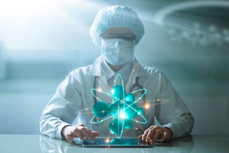 Science and innovative, Medicine doctor with science symbol network on tablet, Abstract health...