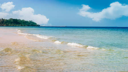 Tropical beach with soft wave and white sand summer with sunshine in relaxing vacation and outdoor...