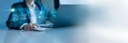 Businessman using laptop online banking and financial, Business and security in networking, Internet network security, Banking and financial, Fintech, e-kyc, Digital marketing, Data privacy protectionの写真素材