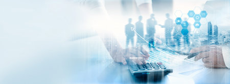 Investor discussing plan financial graph data and investment risk analysis, reviewing a financial report on office, Business team meeting, Investment, Banking, Finance and accounting.の写真素材