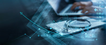 Healthcare business graph and data of Medical business growth, 
Businessman analyzing data and growth chart, investment, financial and banking, Medical business report on global network.の写真素材