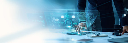 Biometric security and Cloud technology, Data storage and Exchange business information with internet cloud technology. File transfer Protocol, Files receiver and File sharing on cyber global networkの写真素材