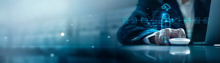 Cyber security on cloud technology, Data storage and Exchange business information with internet cloud technology. Block chain, File transfer Protocol, File sharing on cyber global network.の写真素材