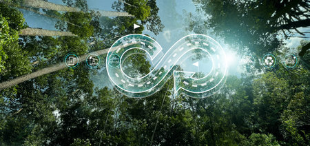 The concept of eternity, endless and unlimited, The circular economy icon on nature, circular for...