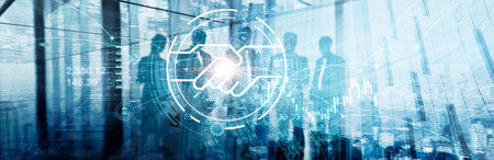 Handshake, partnership, Teamwork meeting and business deal, Business communication network...