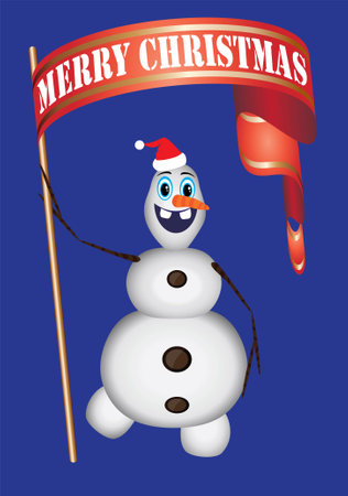 Snowman with Red glossy ribbon vector banners for merry christmasのイラスト素材
