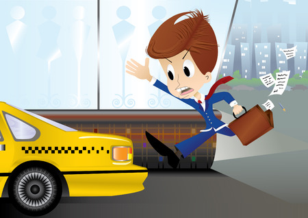 running businessman are trying to catch a taxi(vector, CMYK)のイラスト素材