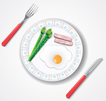  fried egg, bacon and green asparagus browsesのイラスト素材