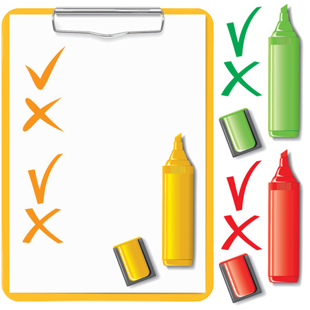 orange clipboard, paper sheet and marker set  のイラスト素材