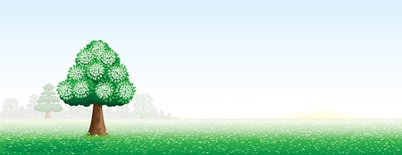 summer landscape with a tree のイラスト素材
