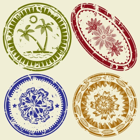 Grunge postcard stamp set(vector, CMYK)のイラスト素材