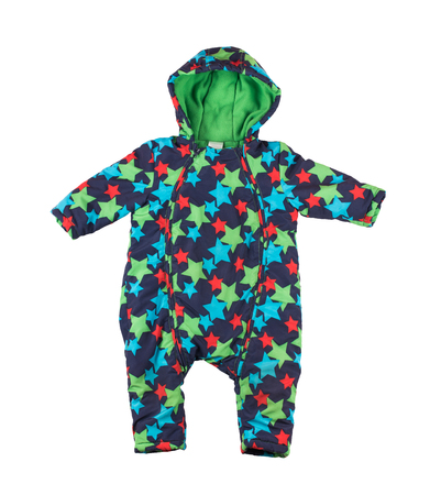 Baby Winter rompers in a star ptint isolated on whiteの写真素材
