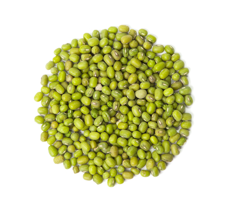 Raw mung beans Vigna radiata isolated on white background, top viewの写真素材