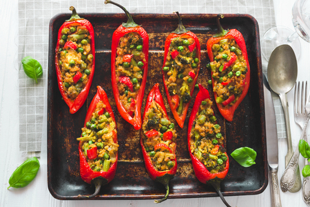 Cooking Vegan stuffed pepperの写真素材