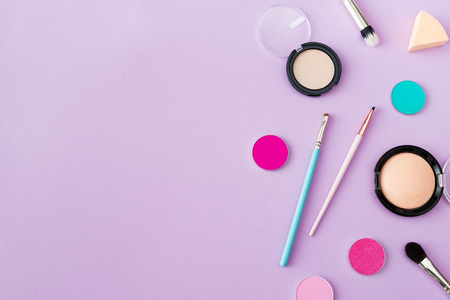 set of decorative cosmetics, top view, free space forの写真素材