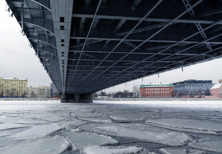 Crimean bridge the view from below. Crimean bridge-suspension bridge in Moscow, held across the Moscow river, is located on the Garden ring road and connects the Crimean area with street Krimsky Val.の写真素材
