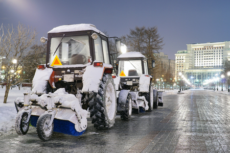 Snow machines are getting ready to take to the streets of the cityの写真素材