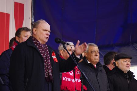 MOSCOW, Russia - 7 Nowember 2015: Gennady Zyuganov at the meeting of the Communist party of the Russian Federationのeditorial素材