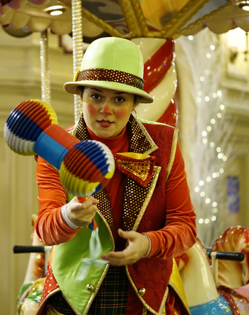 Moscow Russia - 6 December 2015: Evil clown scatters passers-by in the storeのeditorial素材