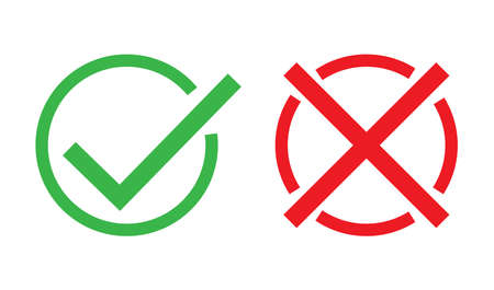 Check cross mark. Red and green cross sign. Vector illustration in flat.のイラスト素材