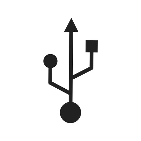 Vector black usb icon in flat style. File transfer information technology device.のイラスト素材