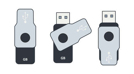 USB flash drive in flat style, on white background. Isolated vector mockup.のイラスト素材