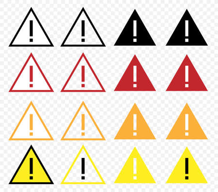 Vector triangle danger sign set in simple flat style on white background.のイラスト素材